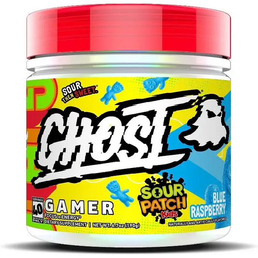 GHOST Gamer: Energy and Focus Support Formula - 40 Servings Sour Patch Kids Blue Raspberry Nootropics & Natural